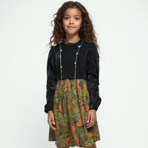 Vintage YSL Velvet Green and Floral Kids dress 8-10